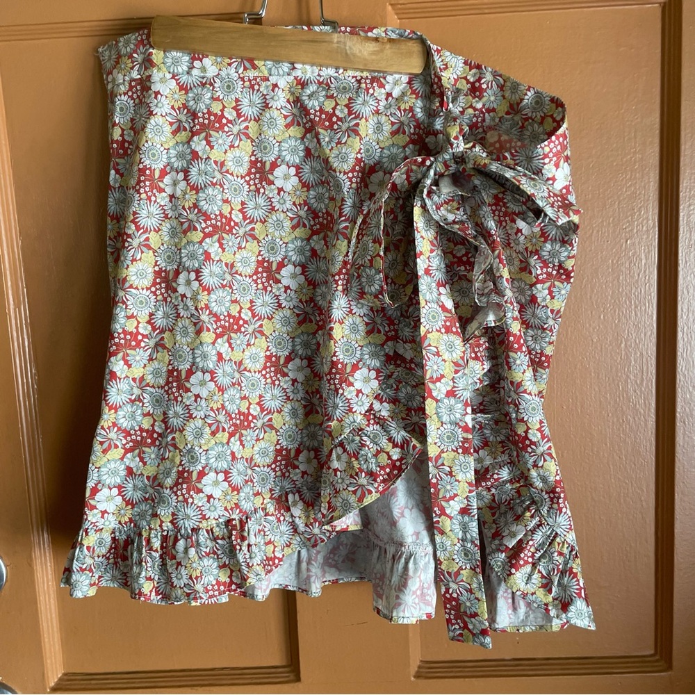Love + Alicia Floral Red Ruffle Wrap Skirt